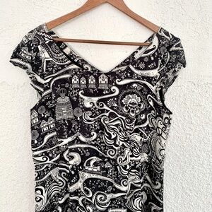 Anthropologie moulinette soeurs black and white swirling village dress